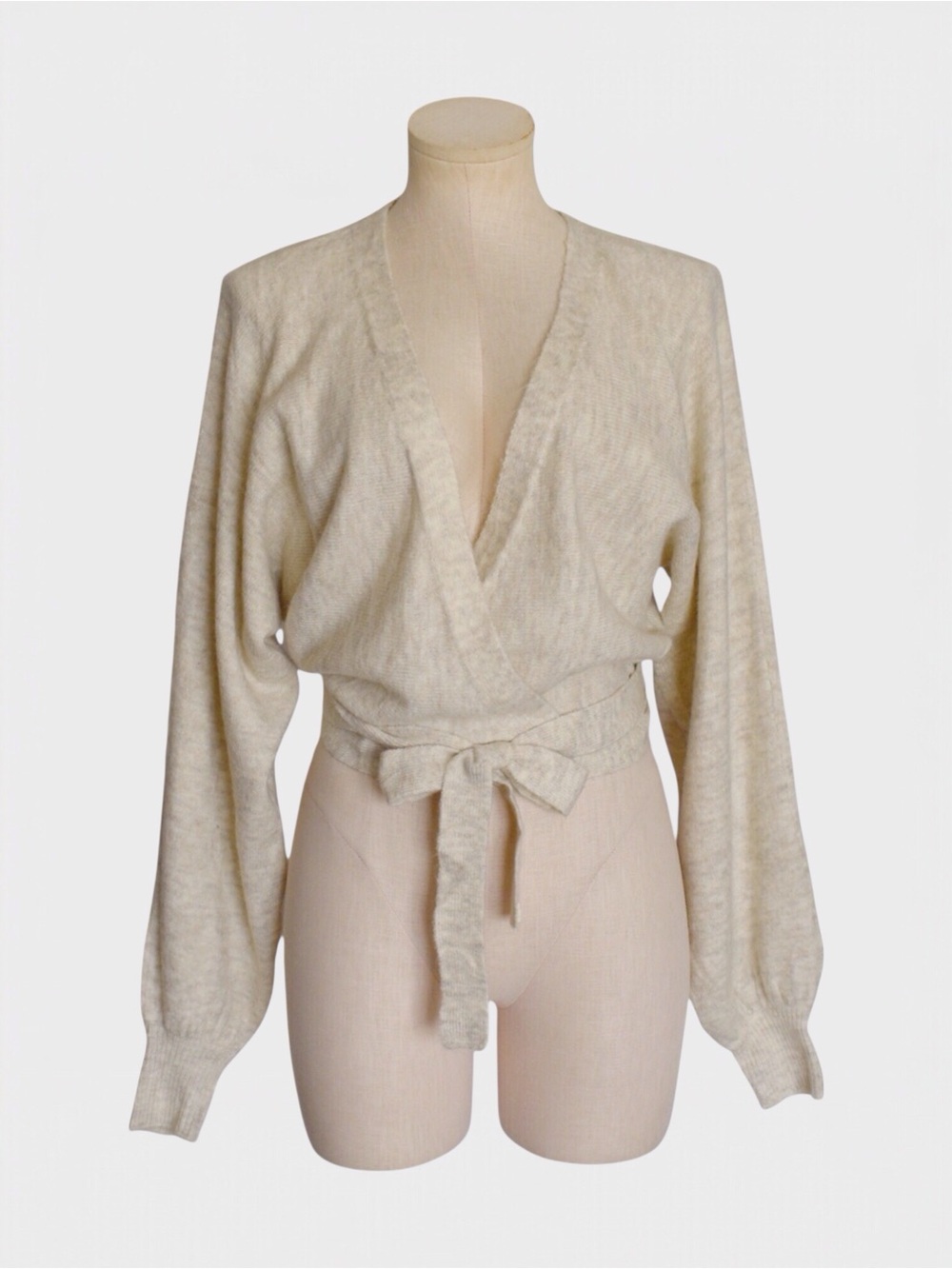 Open Edit Cream Wrap Front Tie Waist Ballet Cardigan Sweater